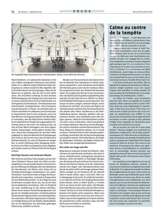 Calm in a Sea of Sound Waves | Schweizer Musikzeitung