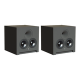 Front perspective view of a pair of STRAUSS ELEKTROAKUSTIK SE AP-1 Active-Passive Reference Monitors on a white background, highlighting the dual 5.5-inch woofers, the centrally aligned 1-inch compression driver horn geometry, and the compact, precision mechanical chassis engineering.