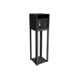 Rear three-quarter perspective view of a single STRAUSS ELEKTROAKUSTIK SE AP-1 Active-Passive Reference Monitor mounted on a custom floor stand, set against a clean white background, highlighting the integrated heavy-duty cooling fins, rear panel interface with balanced XLR connection, and clean mechanical system engineering.