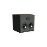 Front three-quarter perspective view of the STRAUSS ELEKTROAKUSTIK SE AP-2 Active-Passive Reference Monitor on a white background, highlighting the dual 6.5-inch woofers, the centrally aligned 1-inch compression driver horn geometry, and its precision mechanical enclosure engineering in Nextel Anthracite.