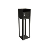 Rear three-quarter perspective view of a single STRAUSS ELEKTROAKUSTIK SE AP-2 Active-Passive Reference Monitor mounted on a custom floor stand, set against a clean white background, highlighting the integrated heavy-duty vertical cooling fins, rear panel interface with balanced XLR input, and clean mechanical system engineering in Nextel Anthracite.