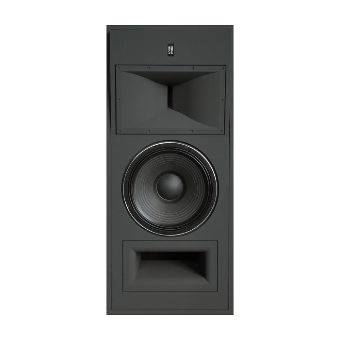 Front profile view of the STRAUSS ELEKTROAKUSTIK SE MF-2.1 Large-Format Passive Monitoring System, detailing the custom horn driver and 15-inch LIT woofer architecture in Nextel Anthracite.
