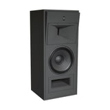 Three-quarter profile view of the STRAUSS ELEKTROAKUSTIK SE MF-2.1 Large-Format Passive Monitoring System, showcasing the custom horn driver, 15-inch LIT woofer, and deep cabinet enclosure in Nextel Anthracite on a white background.