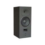 A three-quarter profile view of the STRAUSS ELEKTROAKUSTIK SE MF-4 Large-Format Midfield Passive Monitoring System, showcasing the horn-loaded cabinet geometry, 12-inch LIT woofer, and bass reflex porting in Nextel Anthracite on a white background.